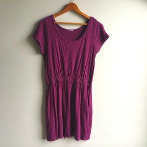 ⚪ Burgundy casual knit scoop neck mini dress with pockets